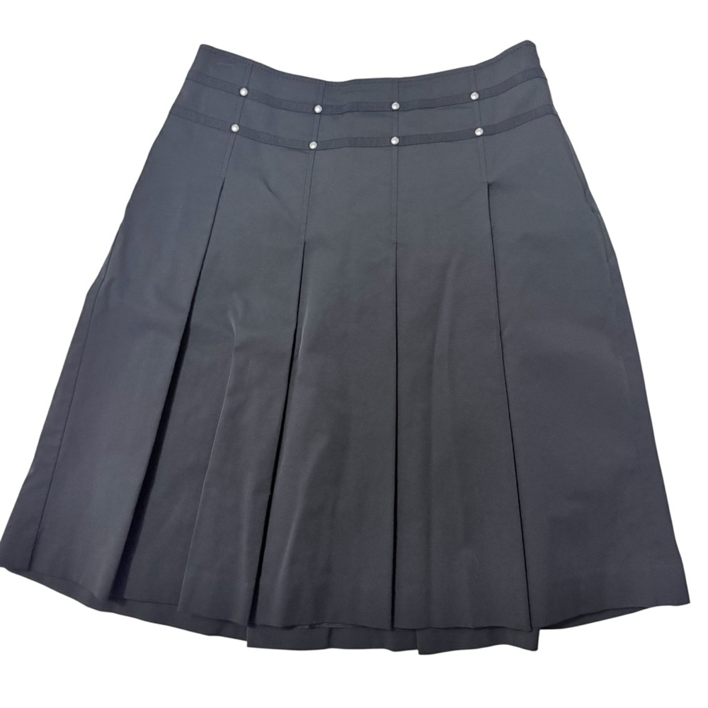 Mexx Black Pleated A-Line Uniform Midi Studded Academia Skirt  Sz 28 Y2K VTG